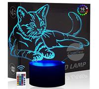 Comiwe Gato (A) Luz de Noche de Ilusión 3D Juguete,Control Táctil y Remoto de 16 Colores,Lámpara de Mesa de Noche LED Para Decoración del Hogar,Regalo Para Niñas,Niños,Adultos,Amigos y Familia