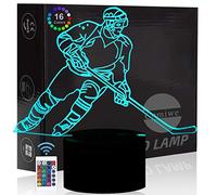 Comiwe Hockey Ssobre Hielo Luz de Noche de Ilusión 3D,Control Táctil y Remoto de 16 Colores,Lámpara de Mesa de Noche LED Para Decoración del Hogar,Regalo Para Niñas,Niños,Adultos,Amigos y Familia