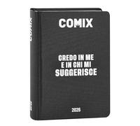 Comix - Agenda mini diaria de 16 meses, agenda escolar 2025-2026, con tapa dura, ideal para la escuela media y superior, 11 x 15,3 cm (alt.) cm, negro/blanco