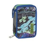Comix Flash - Estuche Escolar con 3 Compartimentos para niños y niñas, con Juego de papelería Completo, 5 Etiquetas para el Nombre y prácticos Cierres de Cremallera, 13 x 20 x 7 cm, Lost Space,
