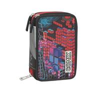 Comix Flash - Estuche Escolar con 3 Compartimentos para niños y niñas, con Juego de papelería Completo, 5 Etiquetas para el Nombre y prácticos Cierres de Cremallera, 13 x 20 x 7 cm, Enjoy Genius,