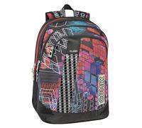 Comix FLASH - Mochila escolar mediana y superior con 2 amplios espacios, bolsillo frontal grande, cierre de cremallera, correas acolchadas y ajustables, con led; 32 x 43 x 23 cm, 31 l, Negro,