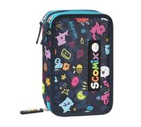 Comix Scomix by Sio - Estuche escolar con 3 compartimentos para niños y jóvenes, con juego de papelería incluido, 5 etiquetas adhesivas para el nombre y prácticos cierres de cremallera, 20 x 13 x 7 cm