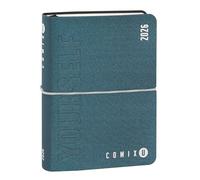 COMIX U YOURSELF - Agenda diaria mini 2025-2026, agenda de 16 meses, con tapa blanda termomovirante, elástica y 448 páginas, ideal para la escuela y la universidad, 11 x 15,3 cm, azul