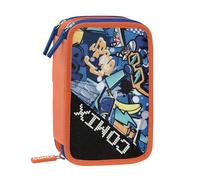 Comix Ultra Bright, Estuche con 3 Compartimentos con un Set de Papelería Incluido con Bolígrafo Borrable Azul y Rojo y Mucho Más, Práctico Cierre con Cremallera, 20 x 13h x 7 cm
