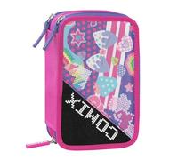 Comix Ultra Bright, Estuche con 3 Compartimentos con un Set de Papelería Incluido con Bolígrafo Borrable Azul y Rojo y Mucho Más, Práctico Cierre con Cremallera, 20 x 13h x 7 cm