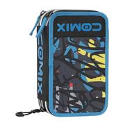 Comix WBS - Estuche Escolar, Estuche con 3 Compartimentos, con Set de Papelería Incluido, Cubierta Rígida con Maxi Logo en Relieve y Tirador Metálico, 20 x 13h x 7 cm, Graffiti