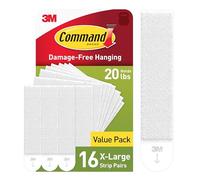 Command 20 libras de tiras para colgar imágenes, 16 pares de tiras blancas Comand resistentes, sin daños