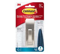 Command Bath Modern Reflections - Gancho de metal de níquel satinado - 1 gancho y 2 tiras adhesivas grandes - Cuelga toallas, batas y otros accesorios de baño - Colgar sin daños