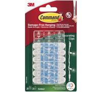 Command Clips de decoración para exteriores con tiras resistentes al agua, 20 mini clips y 24 tiras adhesivas pequeñas, transparentes, clips colgantes para decoraciones y luces de hadas, colgar sin