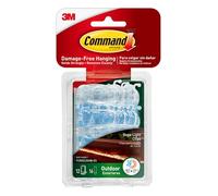 Command Clips de luz de cuerda para exteriores, clips colgantes sin daños con tiras adhesivas, clips de pared para colgar luces y cables, 12 clips transparentes y 16 tiras