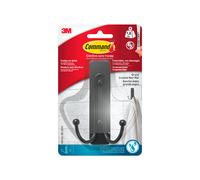 Command gancho doble grande para baño, negro mate - 1 gancho y 1 tira