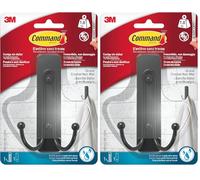 Command Gancho Doble Grande para Baño, Negro Mate - 1 Gancho y 1 Tira Adhesivas Resistente al Agua - Instalación Fácil sin Dañar Paredes - Hasta 1.8 kg (Paquete de 2)