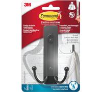 Command Gancho Doble Grande para Baño, Negro Mate - 1 Gancho y 1 Tira Adhesivas Resistente al Agua - Instalación Fácil sin Dañar Paredes - Hasta 1.8 kg