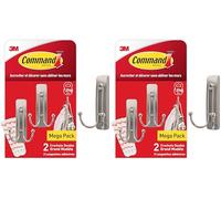 Command Gancho Grande Doble en Níquel, 2 Ganchos Metálicos y 3 Tiras Adhesivas - Colgador de Bolsos, Ropa, Sombreros en Pared o Puerta - Sin Agujeros (Paquete de 2)