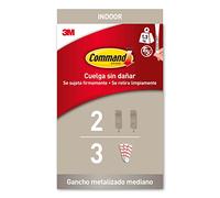 Command Gancho Mediano Color Níquel, 2 Ganchos Metálicos y 3 Tiras Adhesivas - Colgador de Bolsos, Ropa y otros Accesorios en Pared o Puerta - Sin Agujeros