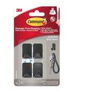 Command Gancho metálico pequeño, negro, 4 ganchos, 5 tiras adhesivas, uso en interiores, para colgar sin daños