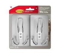 Command Gancho triple de níquel satinado XL, paquete de 2 unidades 17038SN-2ES, 2 ganchos, 6 tiras