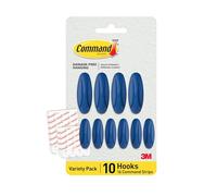 Command Ganchos Adhesivos Color Azul - 10 ganchos (4 grandes, 6 medianos) & 16 tiras adhesivas (8 grandes, 8 medianas) - Colgar, decorar y organizar sin daños