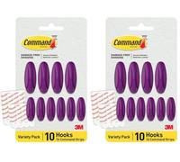 Command Ganchos Adhesivos Color Morado - 10 ganchos (4 grandes, 6 medianos) & 16 tiras adhesivas (8 grandes, 8 medianas) - Colgar, decorar y organizar sin daños (Paquete de 2)