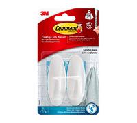Command Ganchos de Diseño para Baño, Blanco - 2 Ganchos y 4 Tiras Medianas Resistente al Agua - Sin Agujeros - Hasta 1,3 kg