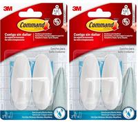 Command Ganchos de Diseño para Baño, Blanco - 2 Ganchos y 4 Tiras Medianas Resistente al Agua - Sin Agujeros - Hasta 1,3 kg (Paquete de 2)
