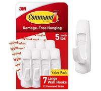 Command by 3M Wall Hooks, White, Easy On, Easy Off, 7 Hooks, Value Pack