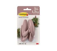 Command Ganchos medianos de diseño, rosa polvorienta, 4 ganchos, 6 tiras, para colgar sin daños con adhesivo, sin herramientas, ideal para colgar decoración del hogar, soporta hasta 1,3 kg
