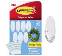 Command Ganchos Transparentes Medianos para Colgar Decoración de Navidad y Adornos, 7 Ganchos y 10 Tiras Adhesivas - Sin Dejar Marcas y Sin Taladrar, Hasta 900g