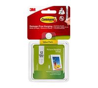 Command Juego de 12 tiras adhesivas para colgar cuadros pequeños, color blanco, sin daños para colgar, para fotos, marcos y decoración de pared, soporta hasta 4 libras