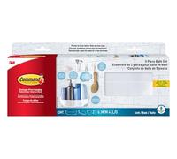 Command Juego de Accesorios de baño para organización con 1 Organizador de Ducha, 1 jabonera, 1 Soporte para Cepillo de Dientes y 2 Ganchos con Tiras Resistentes al Agua