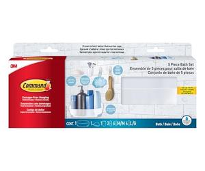 Command Juego de Accesorios de baño para organización con 1 Organizador de Ducha, 1 jabonera, 1 Soporte para Cepillo de Dientes y 2 Ganchos con Tiras Resistentes al Agua