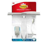 Command Limpiamamparas y Gancho, Acero Inoxidable y Níquel Satinado, 1 Limpiamamparas + 1 Gancho + 2 Tiras Peq para Baño - Cuelga sin Dañar