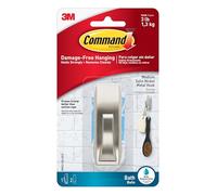 Command MR02-SN-BES - Metal Satinado Baño Hook Con Agua Tiras Resistentes