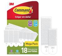 Command Tiras Adhesivas para Colgar Cuadros, 10 Pares de Tiras Pequeñas y 8 Medianas Blancas - Para Marcos, Espejos y Otros Adornos - Colgar sin Agujeros ni Taladrar