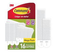 Command Tiras Adhesivas para Colgar Cuadros, 8 Pares de Tiras Medianas y 8 Grandes Blancas - Para Marcos, Espejos y Otros Adornos - Colgar sin Agujeros ni Taladrar