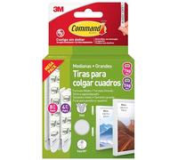 Command Tiras Adhesivas para Colgar Cuadros, 8 pares Grandes/4 pares Medianas, Blancas - Para Marcos, Espejos, Letreros, o Relojes de Pared - Colgar Sin Agujeros y Sin Taladrar