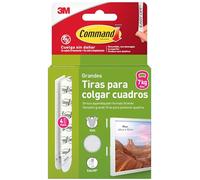 Command Tiras Adhesivas para Colgar Cuadros Grandes, Color Blanco, 4 Pares (8 Tiras) - Para Marcos, Espejos y Otros Adornos - Soporta Hasta 7 kg - Colgar sin Agujeros ni Taladro
