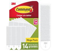 Command Tiras Adhesivas para Colgar Cuadros Grandes, Pack Ahorro de 14 x 2 Tiras Blancas - Para Marcos, Espejos, Letreros, o Relojes de Pared - Colgar Sin Agujeros y Sin Taladrar, 14 Pairs