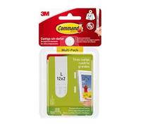 Command Tiras Adhesivas para Colgar Cuadros Grandes,Tamaño L, Paquete Económico, Pack de 12 x 2 Tiras Blancas, Para Marcos, Espejos y otros Adornos, Hasta 7.2 kg, Colgar Sin Agujeros y Sin Taladrar