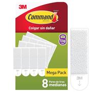 Command Tiras Adhesivas para Colgar Cuadros Medianas, 8 Pares (16 Tiras) Blancas - Para Marcos, Espejos y Adornos - Soporta Hasta 5 kg - Sin Agujeros ni Taladro
