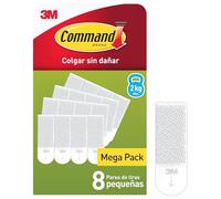 Command Tiras Adhesivas para Colgar Cuadros Pequeños, Pack Ahorro de 8 x 2 Tiras Blancas Pequeñas - Para Marcos de hasta 20 x 25 cm - Colgar Sin Agujeros y Sin Taladrar