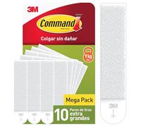 Command Tiras Adhesivas para Colgar Cuadros XL, Blancas, 10 Pares de Tiras Adhesivas Extragrandes, Para Marcos, Espejos y otros Adornos, Hasta 9 kg, Colgar Sin Agujeros y Sin Taladrar