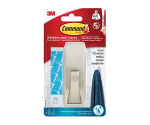 Command WMR03BN - Ganchos metálicos (resistentes al agua, tamaño L, hasta 2,3 kg de capacidad de carga, cuadrados, 1 gancho + 2 tiras), color cromado