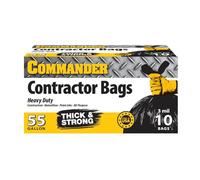 Commander Bolsas de contratista resistentes de 55 galones de 3 milésimas de pulgada de pulgada con bridas de solapa, 36 x 52 pulgadas, paquete de 10 unidades, para contratistas, industriales y