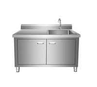 Commercial 304 Stainless Steel Utility Sink with Cabinet - Free Standing Heavy Duty Laundry Sink - Single Bowl Workstation for Restaurant, Kitchen, Garage, and Outdoor(Right Bowl,47.2x23.6in/120x60cm)
