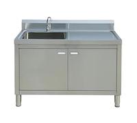 Commercial 304 Stainless Steel Utility Sink with Cabinet - Free Standing Heavy Duty Laundry Sink - Single Bowl Workstation for Restaurant, Kitchen, Garage, and Outdoor(Left Bowl,39.4x19.7in/100x50cm)