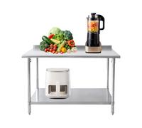 Commercial Grade Stainless Steel Work Bench with Backsplash Double Shelf & Adjustable Feet for Bars, Pubs & Kitchens - 35"L x 24" W x 34" H (91x60x86cm)