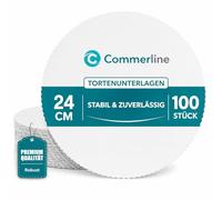 Commerline 100 bases para tartas de 24 cm de diámetro, redondas, color blanco, aptas para alimentos, cartón para cakeboard, desechables, para tartas y tartas