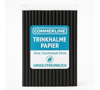 Commerline 100 pajitas de papel con diámetro de 8 mm, 24 cm, pajitas negras para cócteles, pajitas de papel para mezclas, batidos, pajitas de papel biodegradables